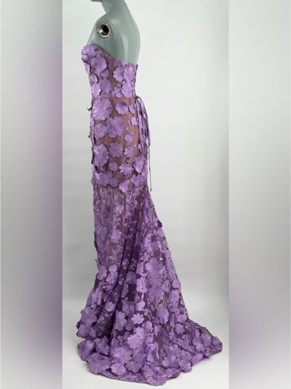 🆕 BRONX & BANCO 🧿 NWOT Jasmine Floral Embroidered Gown, Lilac - Sz M US 6 - Picture 7 of 14